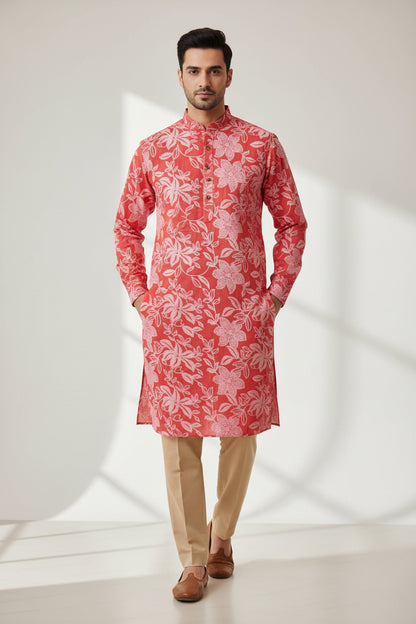 RUSTED RED HANDBLOCKED COTTON PRECUT 2.5M FABRIC