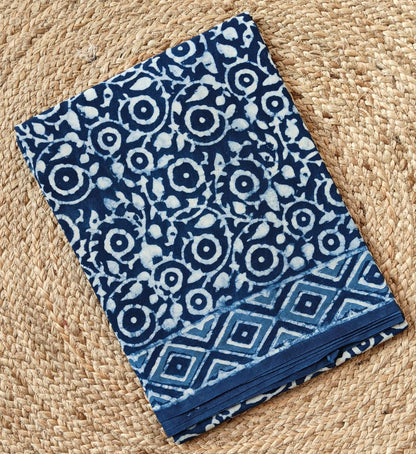 INDIGO HANDBLOCK MULMUL SAREE