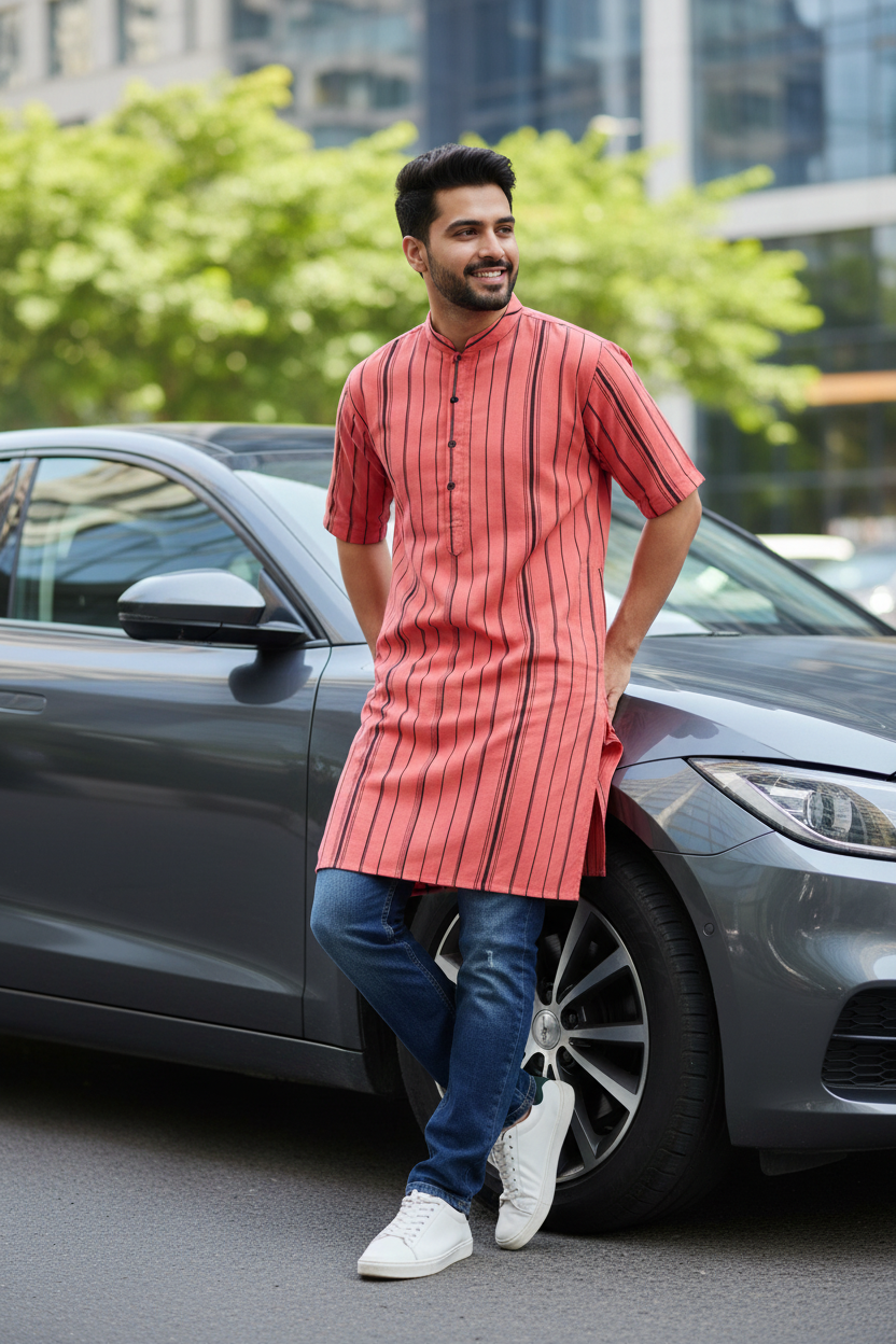 RUSTED RED HANDBLOCKED COTTON PRECUT 2.5M FABRIC