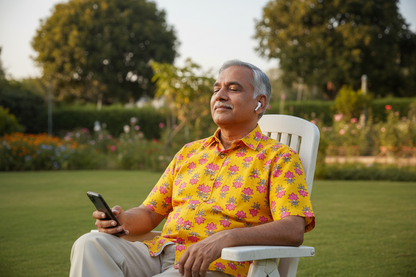 YELLOW HANDBLOCKED COTTON PRECUT 2.5M FABRIC