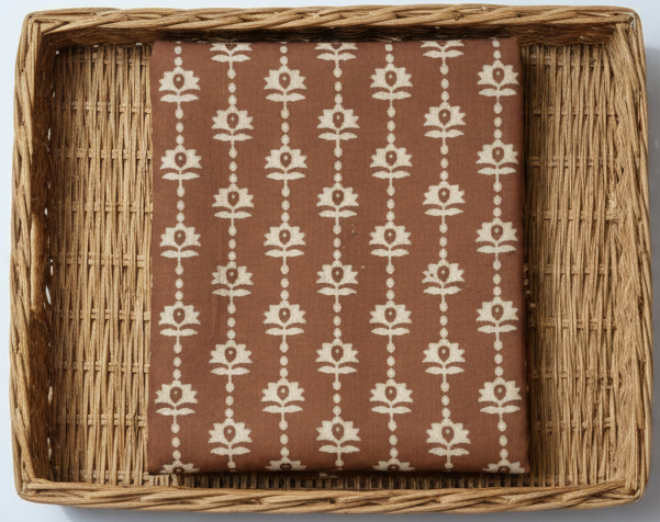 BROWN HANDBLOCKED COTTON PRECUT 2.5M FABRIC