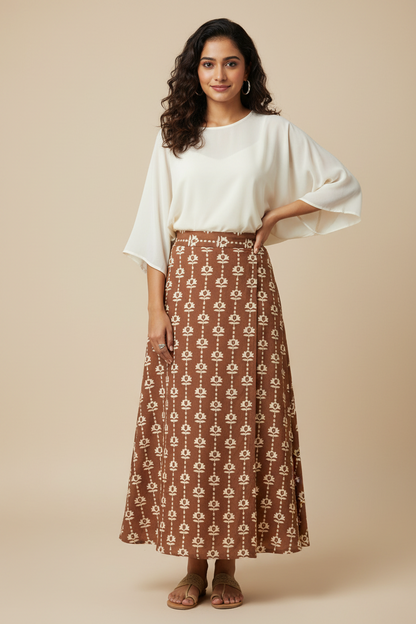 BROWN HANDBLOCKED COTTON PRECUT 2.5M FABRIC