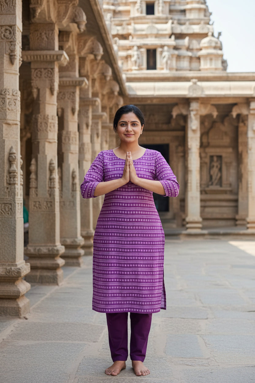 PURPLE HANDBLOCKED COTTON PRECUT 2.5M FABRIC