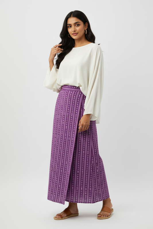 PURPLE HANDBLOCKED COTTON PRECUT 2.5M FABRIC