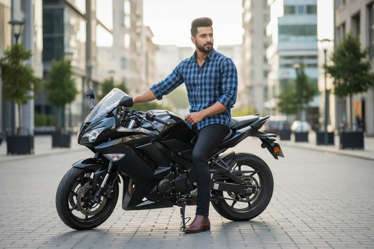 BLUE CHECKED HANDBLOCKED COTTON PRECUT 2.5M FABRIC
