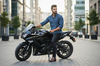 BLUE CHECKED HANDBLOCKED COTTON PRECUT 2.5M FABRIC