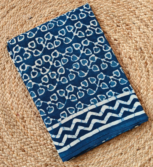 HAND BLOCKED COTTON MULMUL SAREE