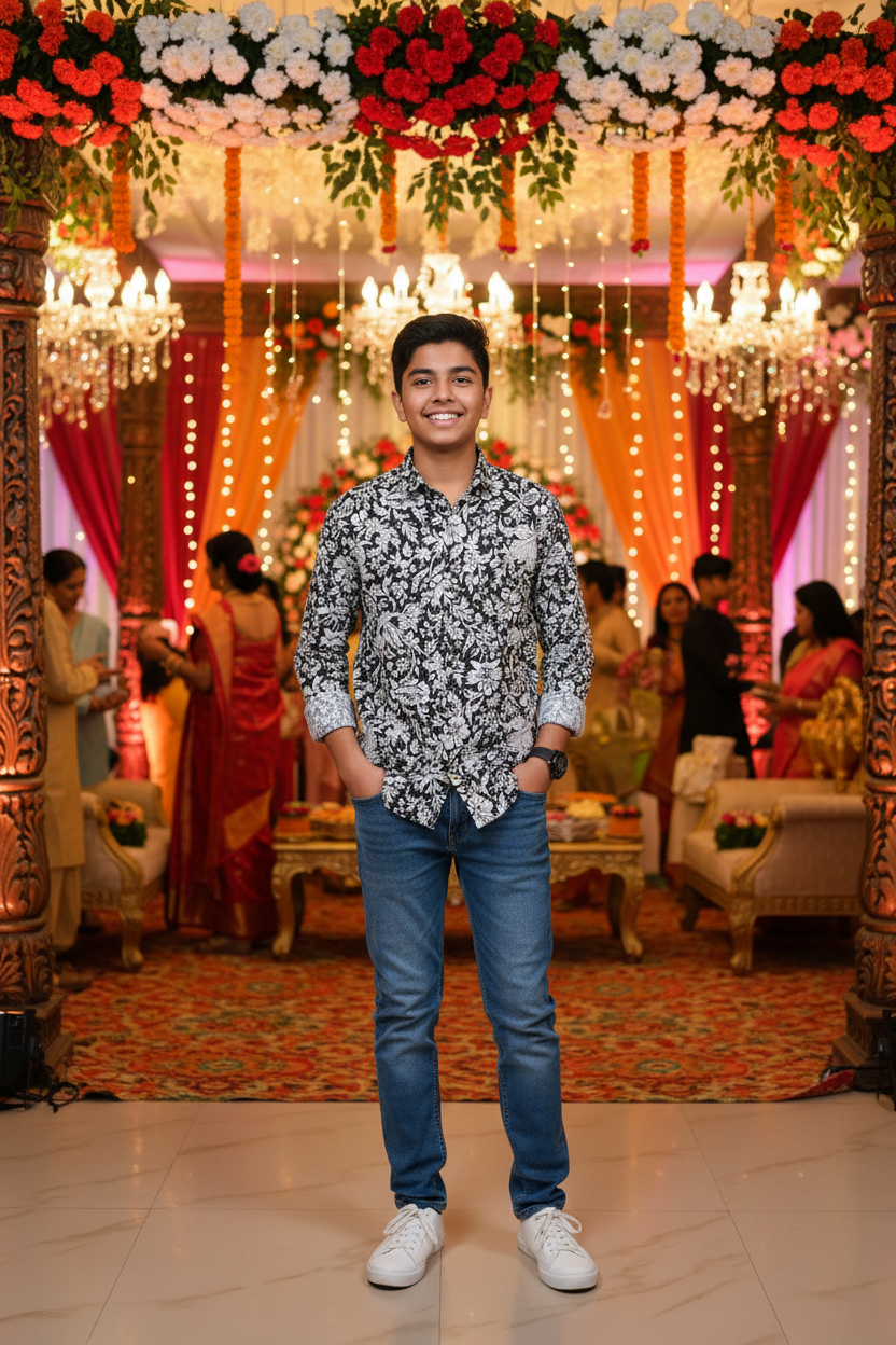 BLACK & WHITE HANDBLOCKED COTTON PRECUT 2.5M FABRIC