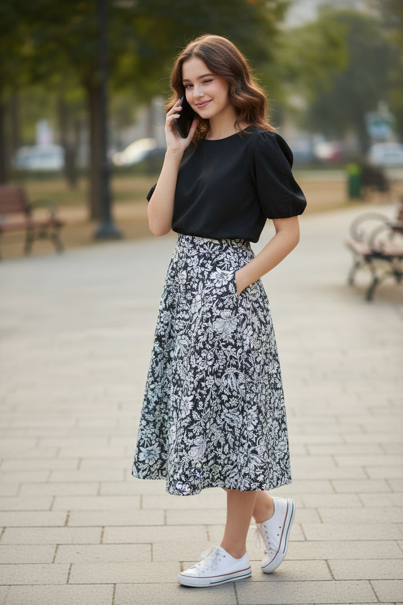 BLACK & WHITE HANDBLOCKED COTTON PRECUT 2.5M FABRIC