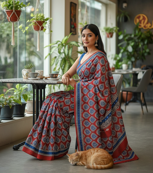 EARTH HANDBLOCK MULMUL SAREES