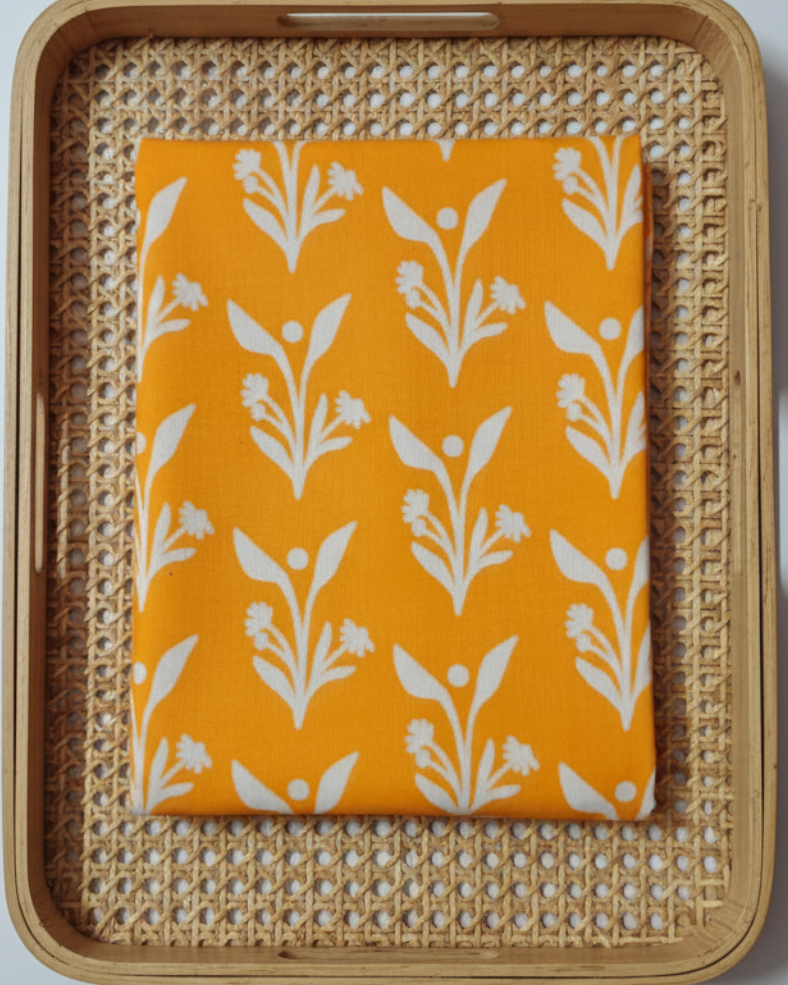 YELLOW HANDBLOCKED COTTON PRECUT 2.5M FABRIC