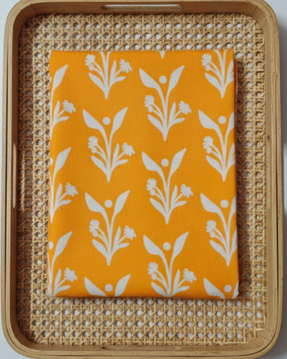 YELLOW HANDBLOCKED COTTON PRECUT 2.5M FABRIC
