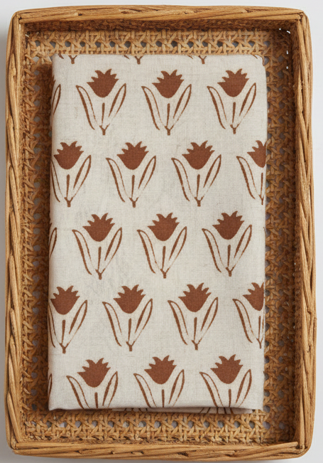 CREAM & BROWN HANDBLOCKED COTTON PRECUT 2.5M FABRIC