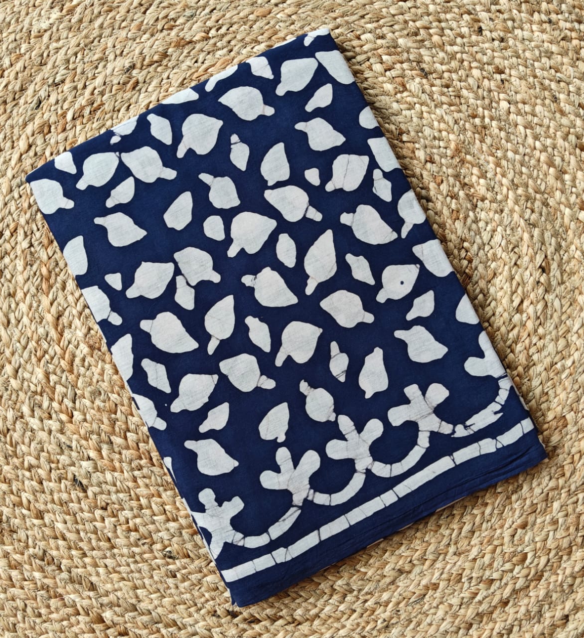 INDIGO HANDBLOCK MULMUL SAREE