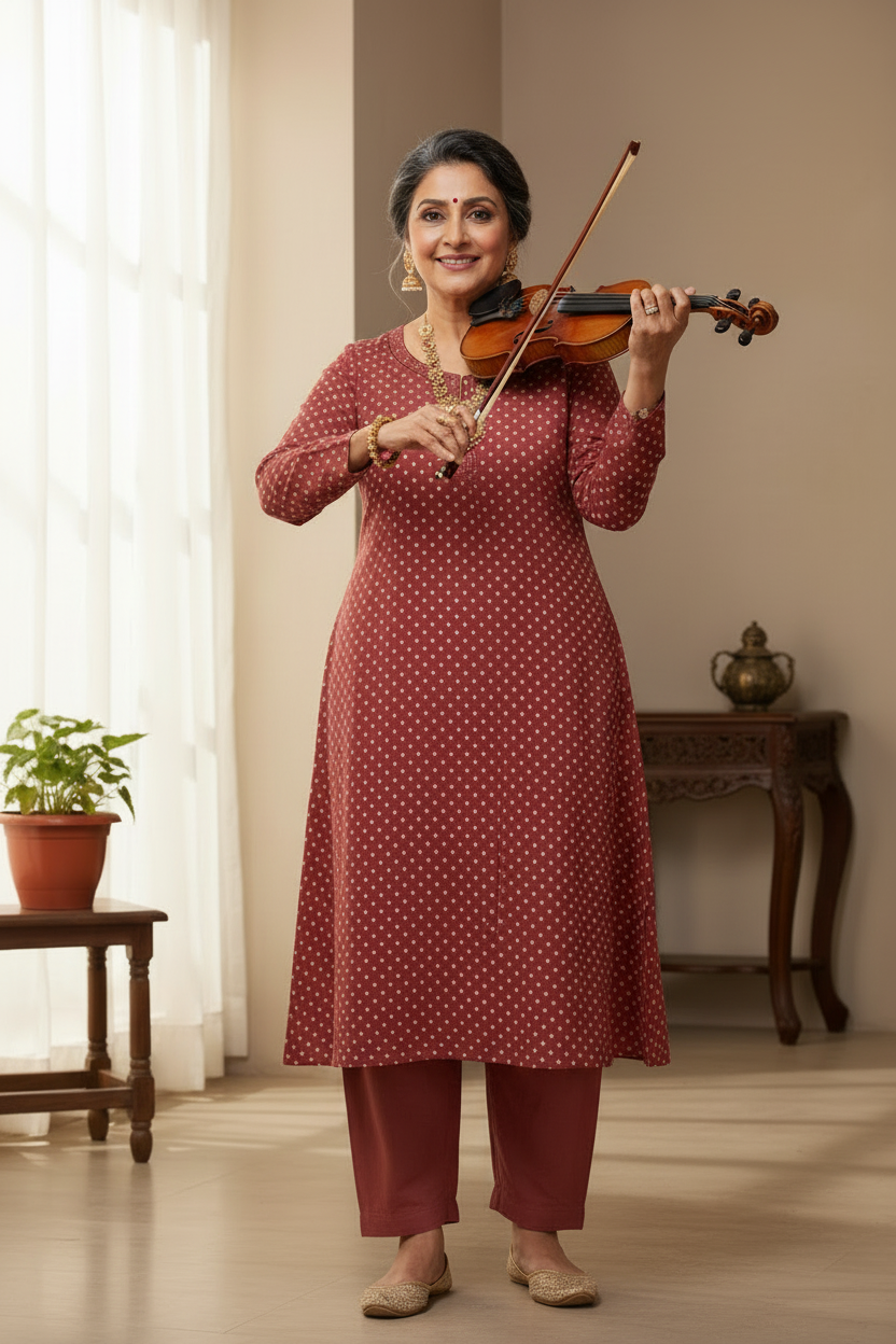 RUSTED RED HANDBLOCKED COTTON PRECUT 2.5M FABRIC