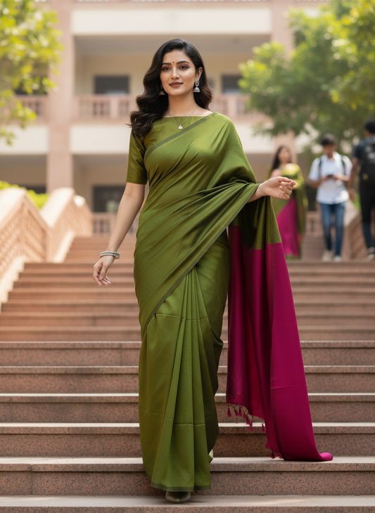 ALGAE GREEN DUAL TONE KHADHI SAREE