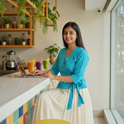 LIGHT BLUE HANDBLOCKED COTTON PRECUT 2.5M FABRIC