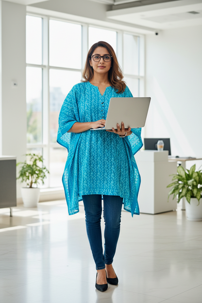 LIGHT BLUE HANDBLOCKED COTTON PRECUT 2.5M FABRIC