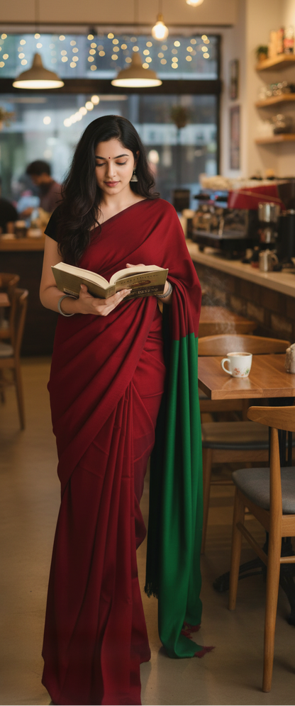 MAROON DUAL TONE KHADHI SAREE