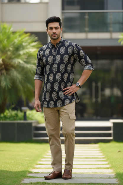 ELEPHANT BLACK -AJRAKH COTTON RUNNING FABRIC