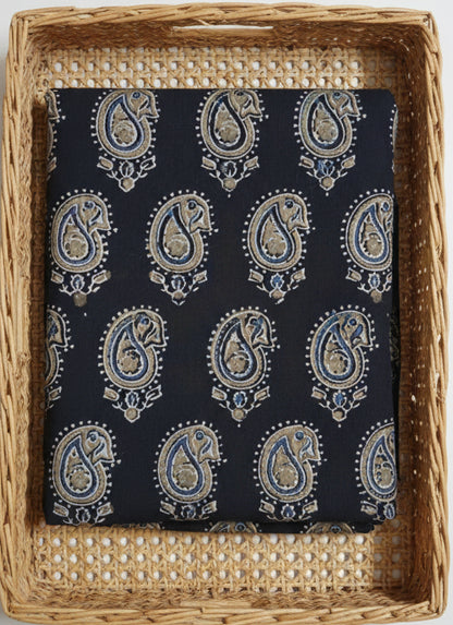 ELEPHANT BLACK -AJRAKH COTTON RUNNING FABRIC