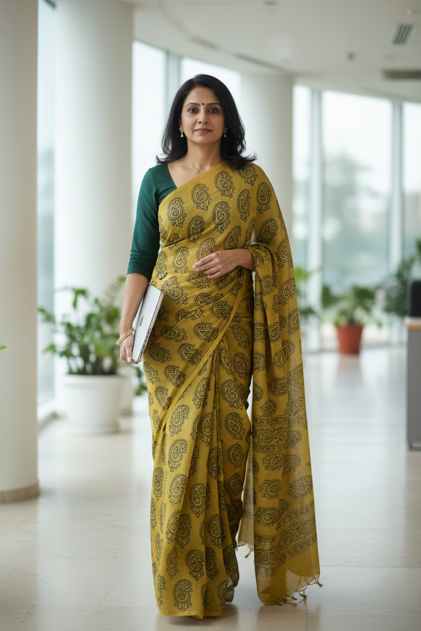 YELLOW- AJRAKH COTTON RUNNING FABRIC