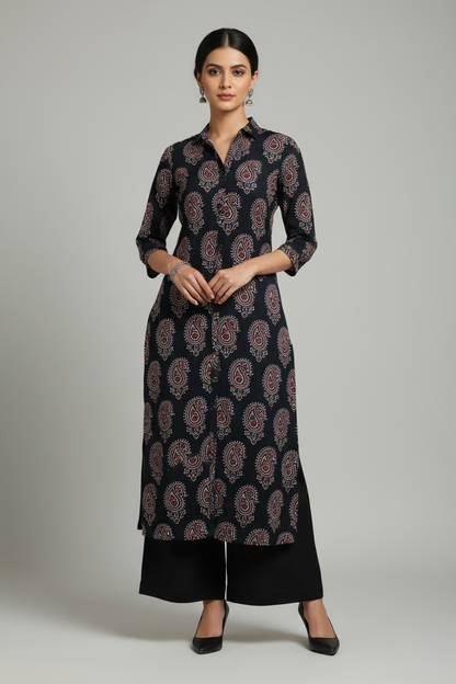 BLACK - AJRAKH COTTON RUNNING FABRIC