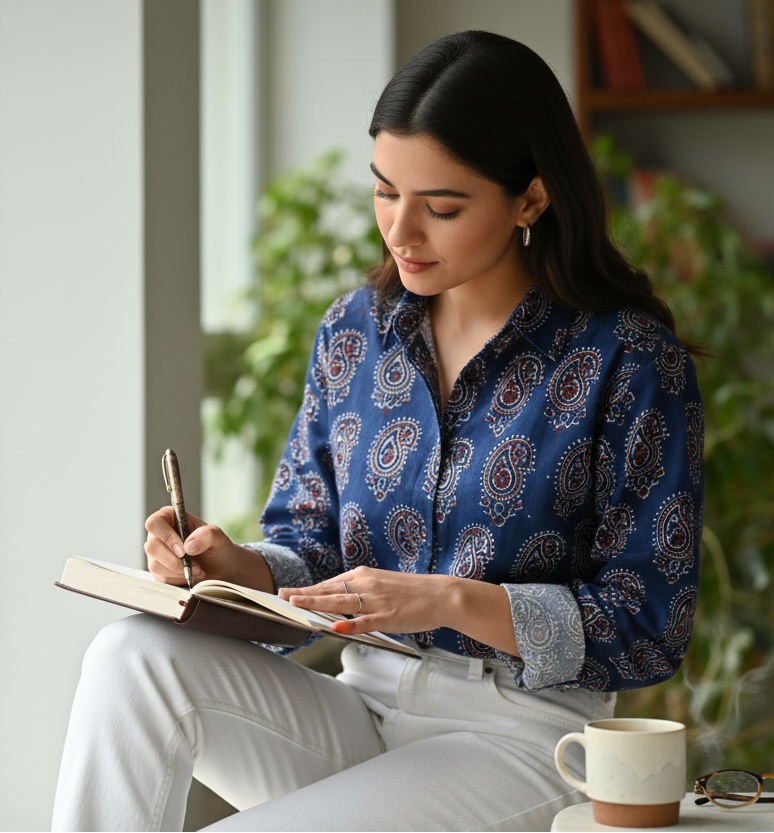 BLUE - AJRAKH COTTON RUNNING FABRIC