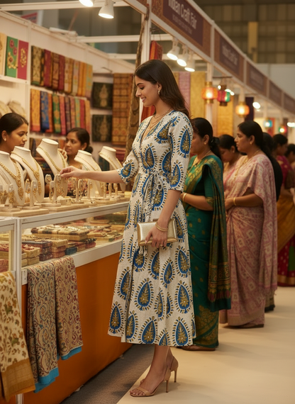 IVORY - AJRAKH COTTON  RUNNING FABRIC