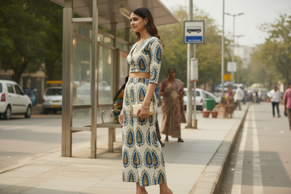 IVORY - AJRAKH COTTON  RUNNING FABRIC