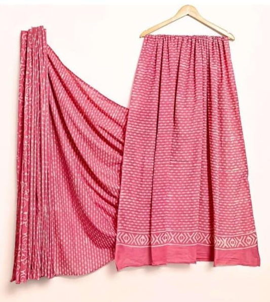 PINK HAND BLOCK  MUL MUL SAREE