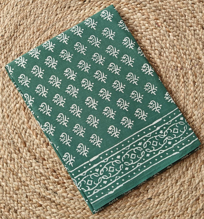 AQUA GREEN HANDBLOCKED MUL MUL SAREE