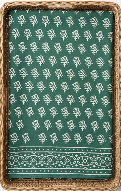 AQUA GREEN HANDBLOCKED MUL MUL SAREE