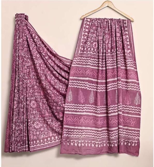 PALE PINK HANDBLOCKED MUL MUL SAREE