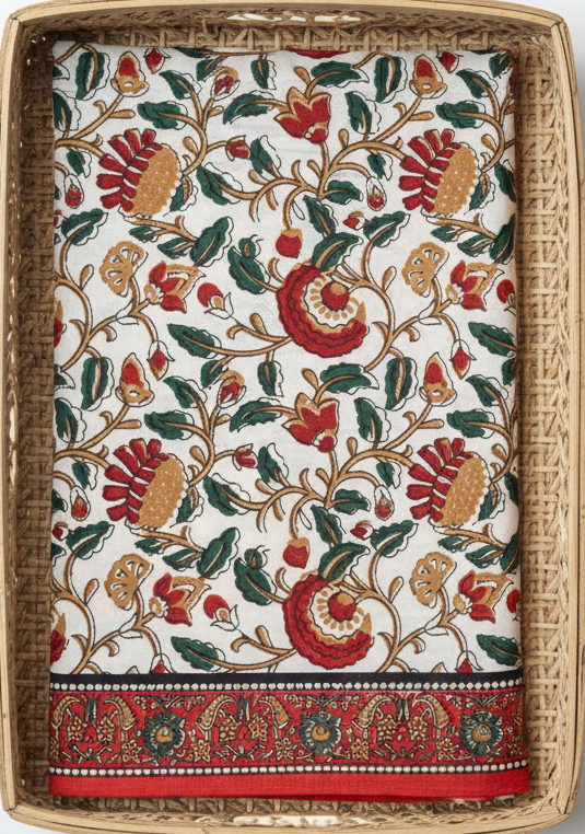 RED HANDBLOCKED MUL MUL SAREE