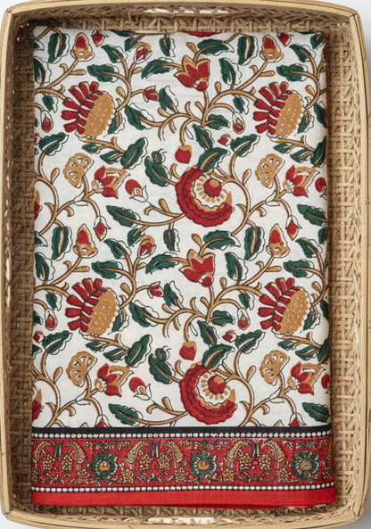 RED HANDBLOCKED MUL MUL SAREE