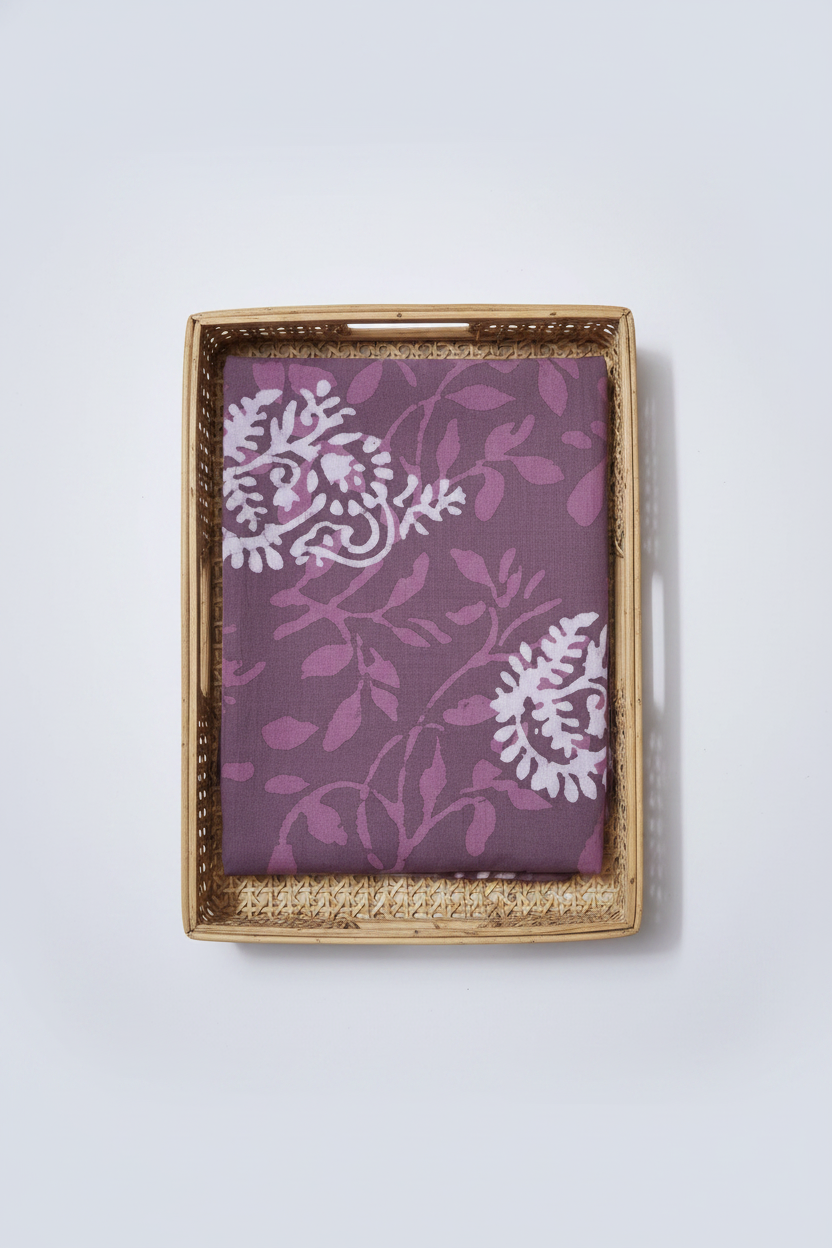 PALE GRAPE HANDBLOCKED COTTON PRECUT 2.5M FABRIC