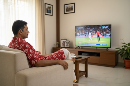 RED HANDBLOCKED COTTON PRECUT 2.5M FABRIC