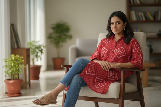 REDHANDBLOCKED COTTON PRECUT 2.5M FABRIC