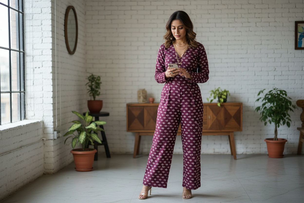 GRAPE COLOUR HANDBLOCKED COTTON PRECUT 2.5M FABRIC