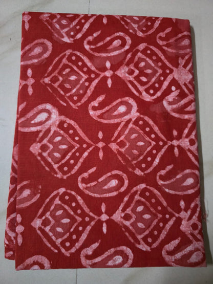 RED HANDBLOCKED COTTON PRECUT 2.5M FABRIC