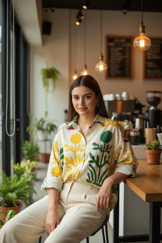 CREAM BATIK HANDBLOCKED COTTON PRECUT 2.5M FABRIC