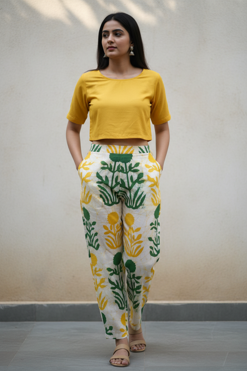 CREAM BATIK HANDBLOCKED COTTON PRECUT 2.5M FABRIC