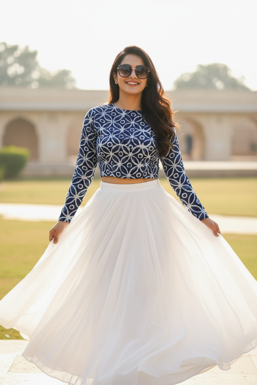 INDIGO HANDBLOCKED COTTON PRECUT 2.5M FABRIC