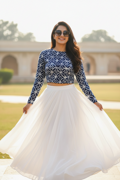 INDIGO HANDBLOCKED COTTON PRECUT 2.5M FABRIC