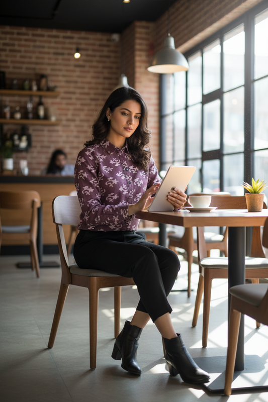 PALE GRAPE HANDBLOCKED COTTON PRECUT 2.5M FABRIC