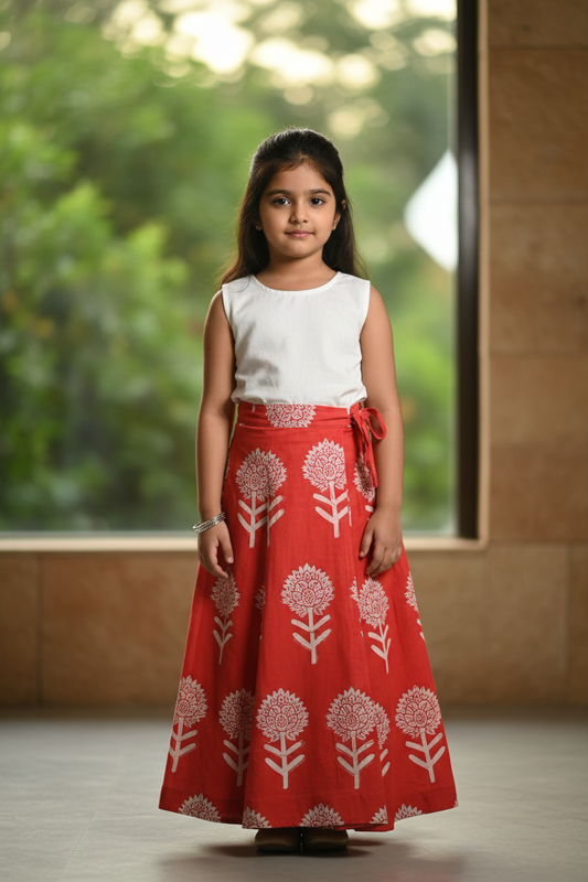 ORANGE HANDBLOCKED COTTON PRECUT 2.5M FABRIC