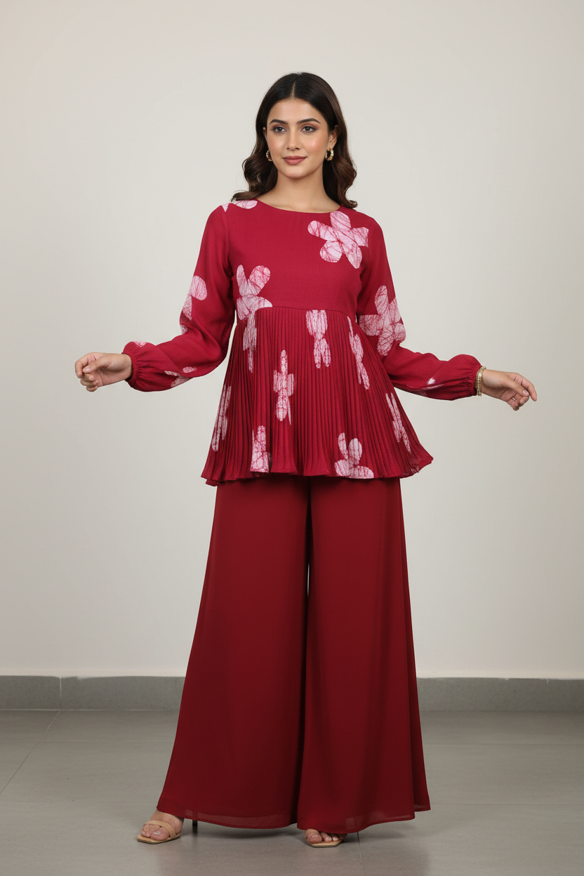 DARK PINK HANDBLOCKED COTTON PRECUT 2.5M FABRIC