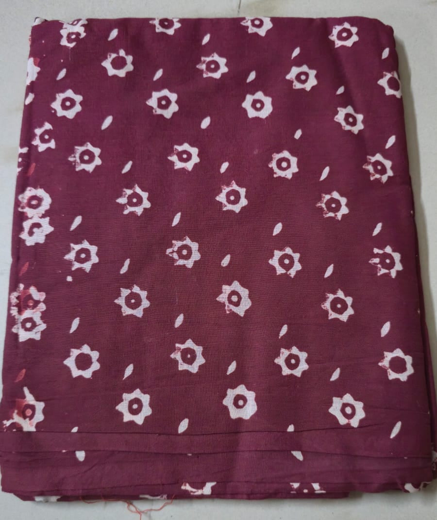 GRAPE COLOUR HANDBLOCKED COTTON PRECUT 2.5M FABRIC