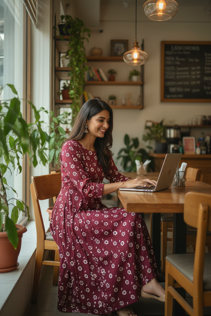 GRAPE COLOUR HANDBLOCKED COTTON PRECUT 2.5M FABRIC